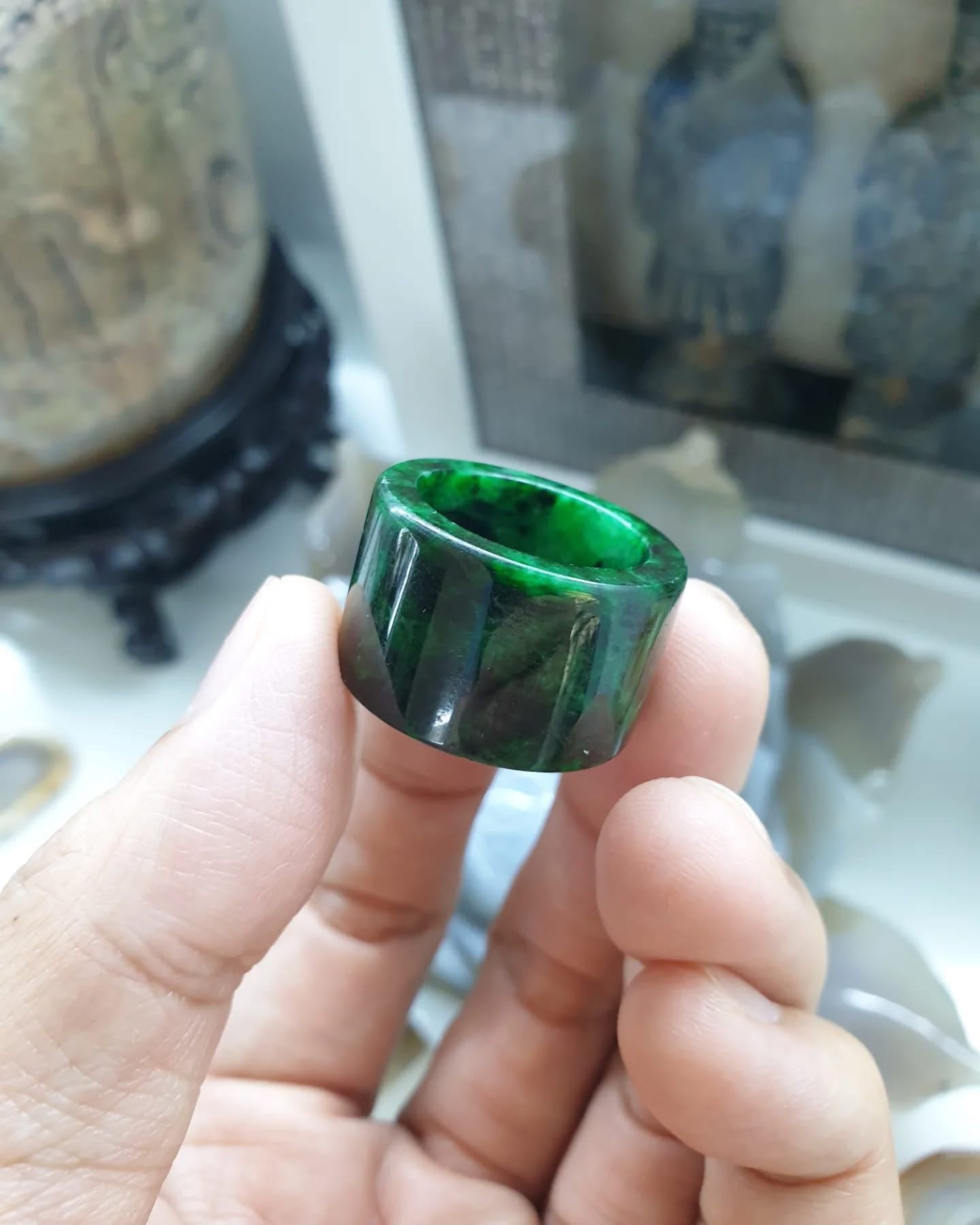 Green Jade Archer's Ring (Size 8.75 US) | Authentic Type A Jadeite | Collector's Piece Jade Accessory