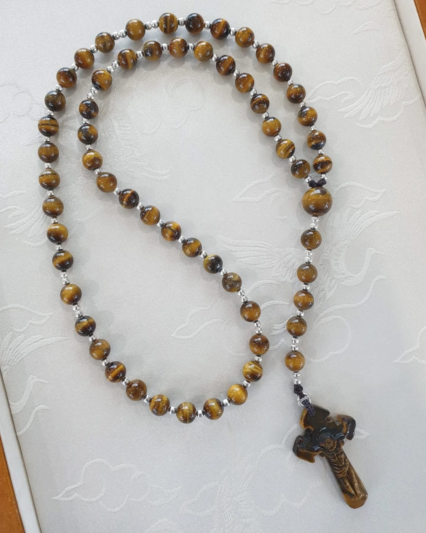 Tiger’s Eye Rosary Necklace | Natural Stone Beads | Gift Idea for Him or Her 🎁