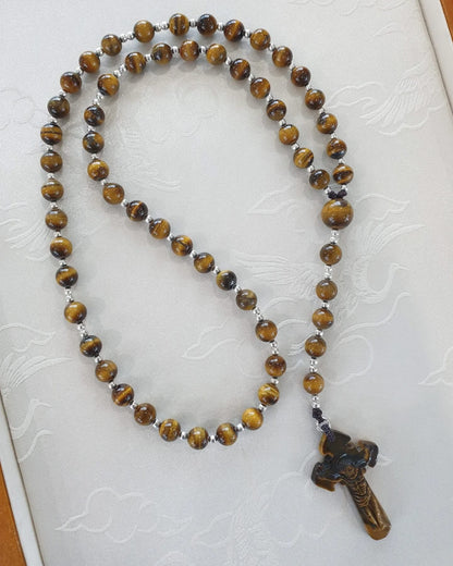 Tiger’s Eye Rosary Necklace | Natural Stone Beads | Gift Idea for Him or Her 🎁