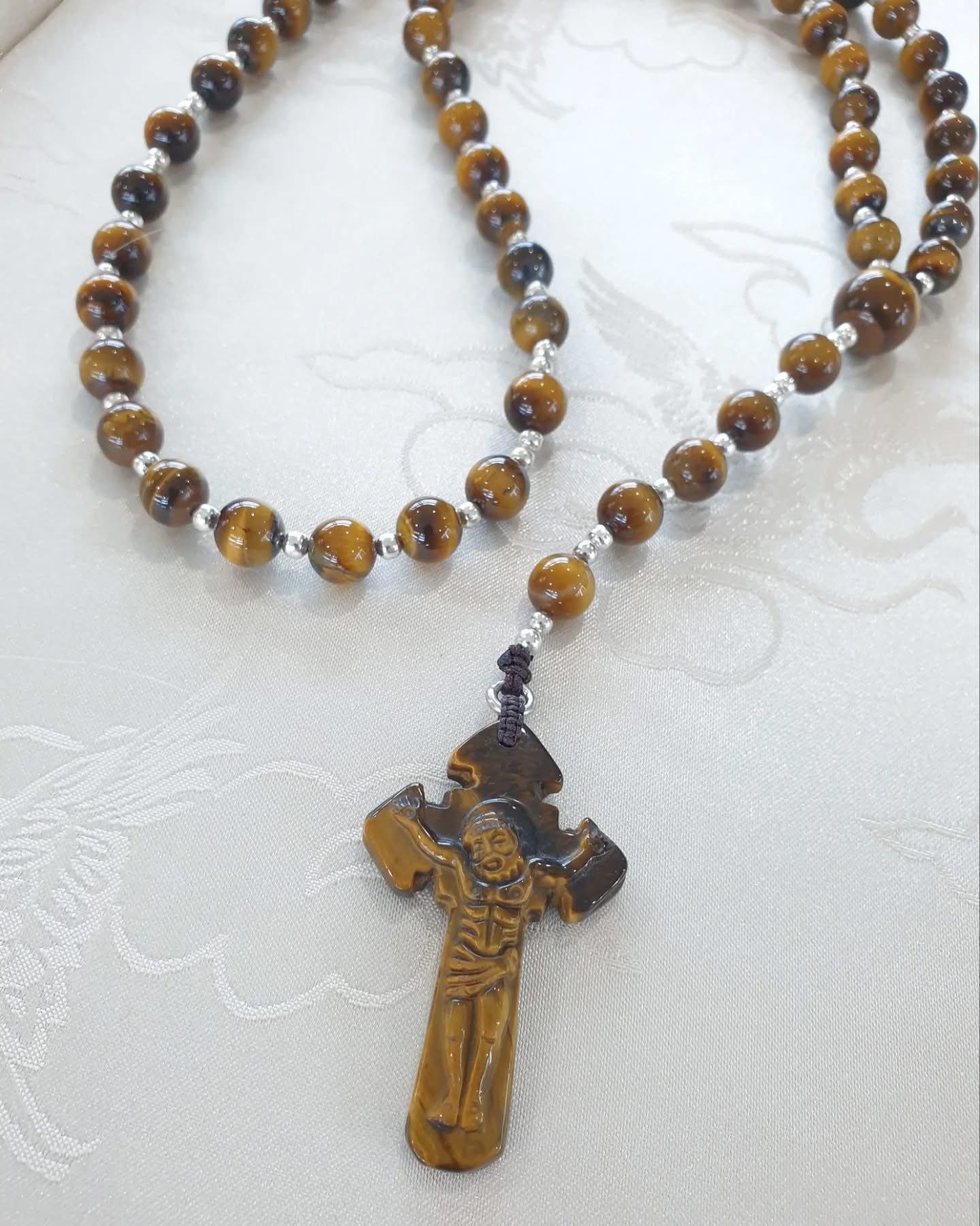 Tiger’s Eye Rosary Necklace | Natural Stone Beads | Gift Idea for Him or Her 🎁