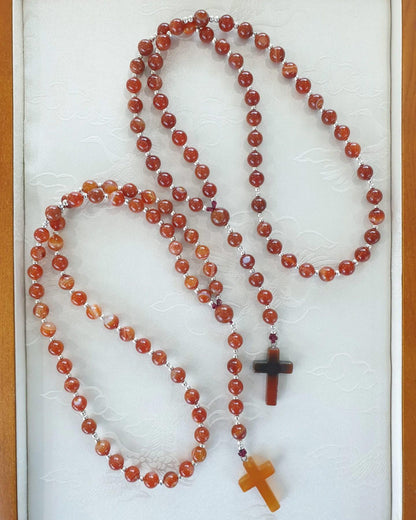 Sardonyx or Carnelian Rosary Beads Necklace | Natural Stones | Gift Idea for Him or Her 🎁