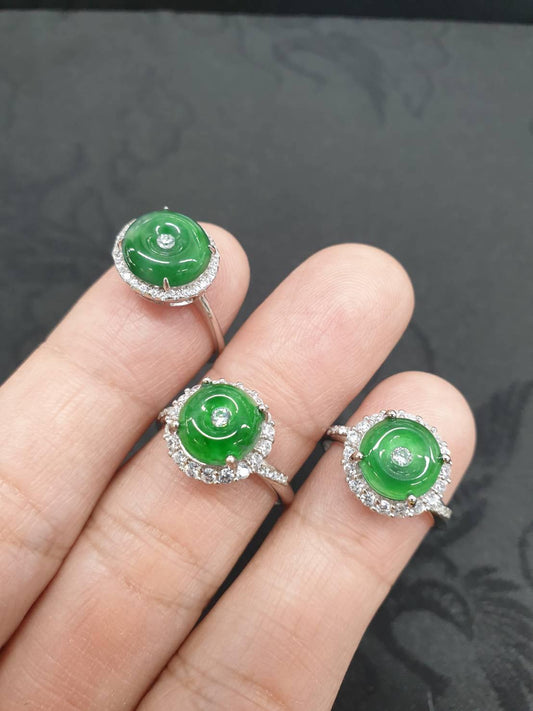 Imperial Green Jade Ping An Kou Ring Natural Jadeite Adjustable