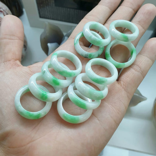 Moss in Snow Jade Rings (Various Sizes)|Type A Natural Jadeite