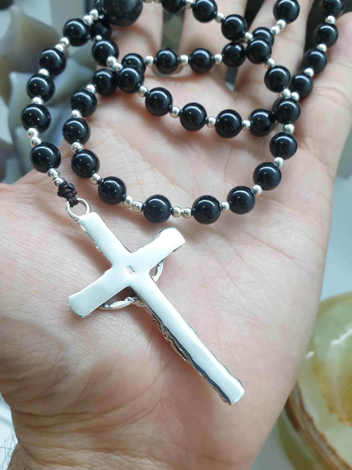 Black Jade Rosary Beads Necklace | Type A Original Jade + Sterling Silver | Gift Idea for Him or Her 🎁