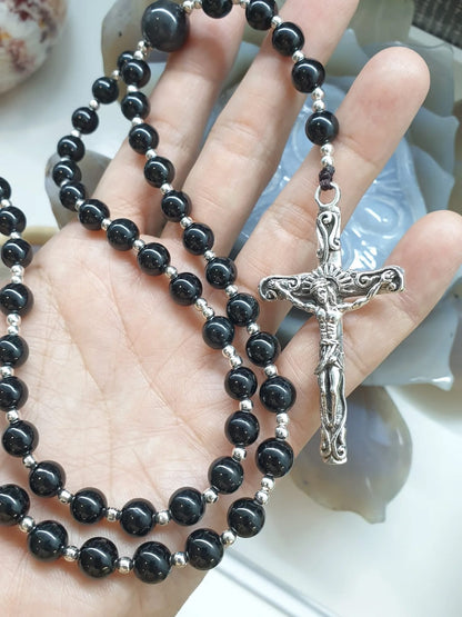 Black Jade Rosary Beads Necklace | Type A Original Jade + Sterling Silver | Gift Idea for Him or Her 🎁
