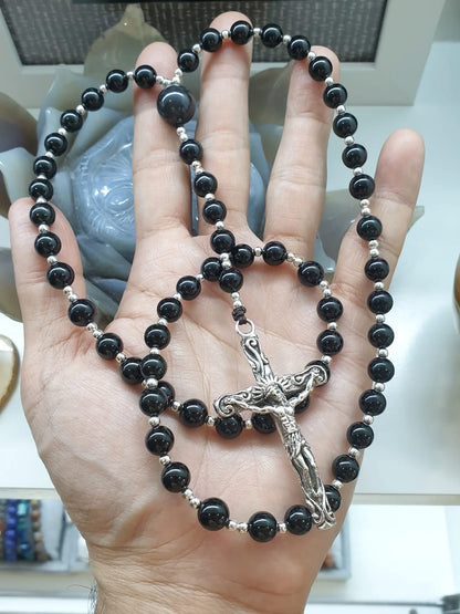 Black Jade Rosary Beads Necklace | Type A Original Jade + Sterling Silver | Gift Idea for Him or Her 🎁