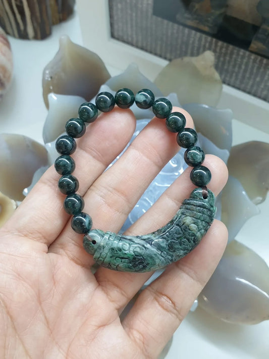 Blue Jade Bracelet with Flower Cylinder Charm