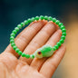 Jade Wu Lou Gourd Prosperity Bracelet | Moss in Snow Type A Jadeite | 18K Gold + Red Spinel