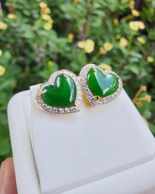 Jade Hearts Earrings – 18K Gold & Diamonds