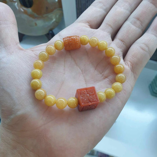 Jade Bracelet with Red, Orange & Yellow Beads