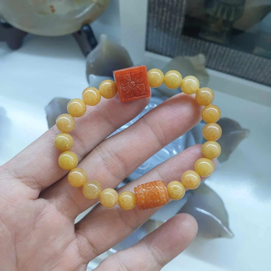 Jade Bracelet with Red, Orange & Yellow Beads