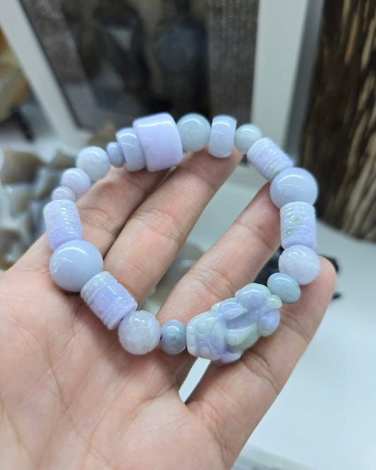 Signature Lavender Jade Pixiu Bracelet with Ruyi Charms