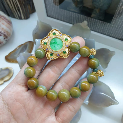 Honey-Blue Jade Bracelet | Vermeil Gold Charms