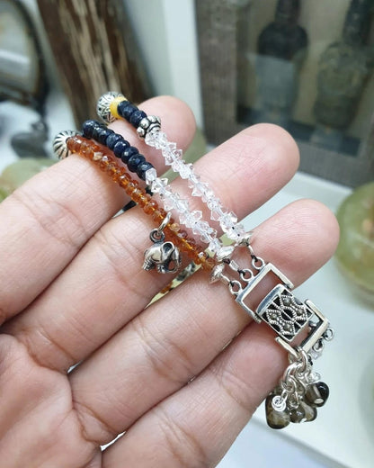 Multi-Tier Charm Bracelet | Natural Gemstone Beads | Sterling Silver Lock