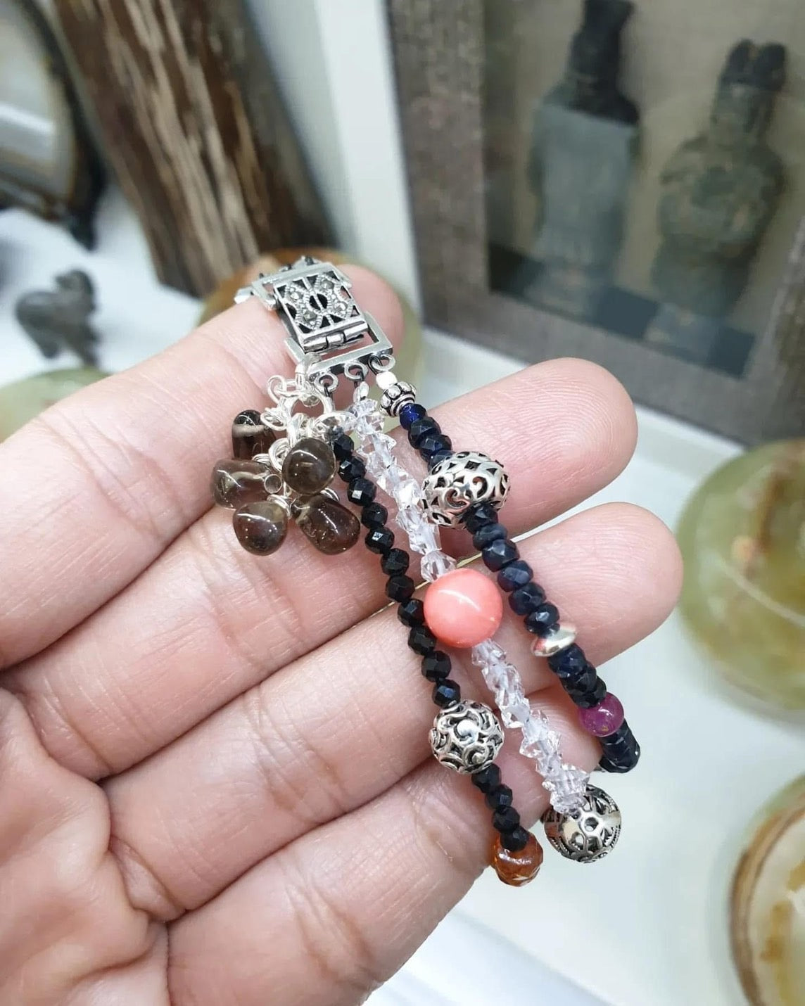 Multi-Tier Charm Bracelet | Natural Gemstone Beads | Sterling Silver Lock