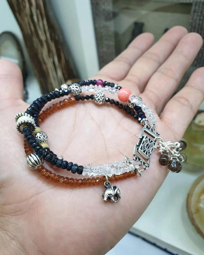 Multi-Tier Charm Bracelet | Natural Gemstone Beads | Sterling Silver Lock