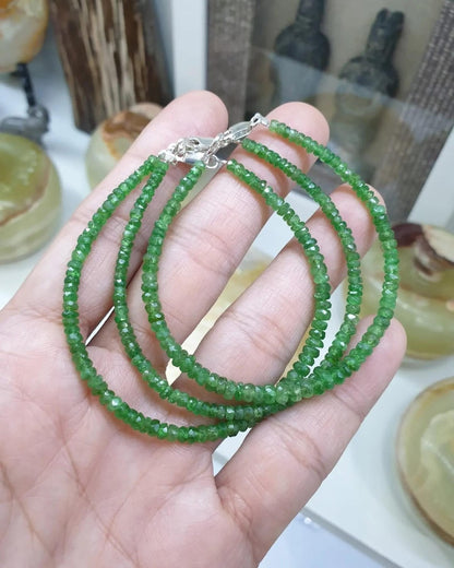 Emerald Beaded Bracelet | Sterling Silver Lock | Stack