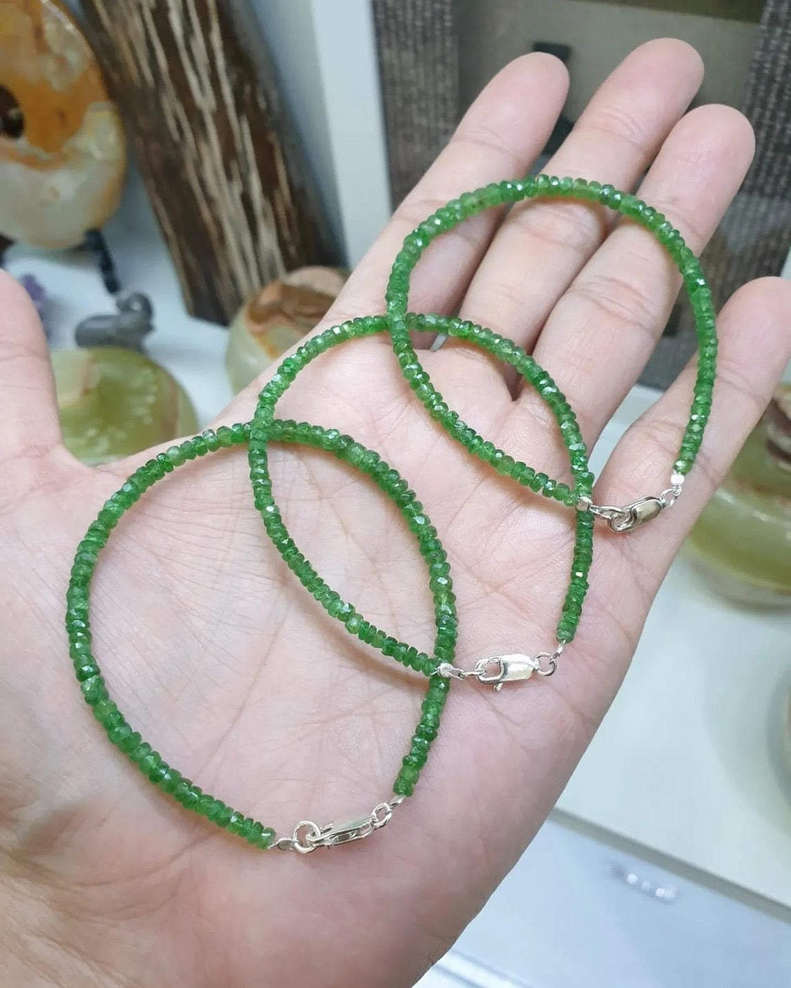 Emerald Beaded Bracelet | Sterling Silver Lock | Stack