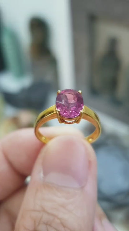 14K Solid Gold Pink Sapphire Solitaire Ring 7US