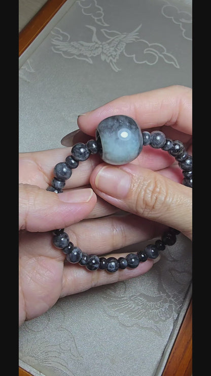 Black Jade Chic Bracelet 17cm Spinning Cylinder Charm Type A Natural Jadeite