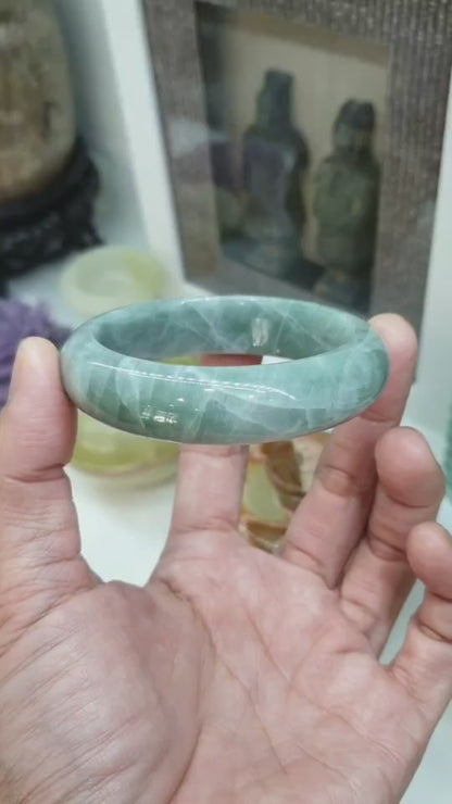 Green Jade Everyday Bangle S58 Type A Myanmar Jadeite Natural Organic Look