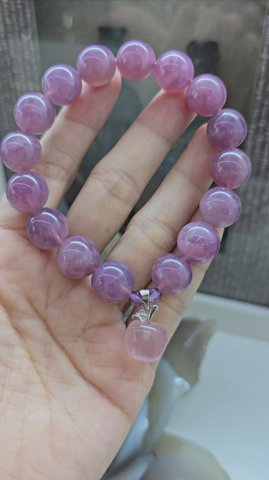 Rose Quartz Charm Bracelet | Apple Pendant Charm | Natural Stone Wrist Candy For Her