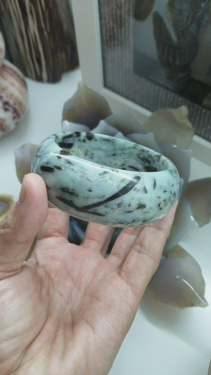 Jade Tortoise Bangle S64 Natural Cyan Blue Authentic Type A Jadeite