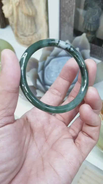 Jade Cylindrical Bangle S54 Slim Type A Burma Jadeite Natural Two Tone Green