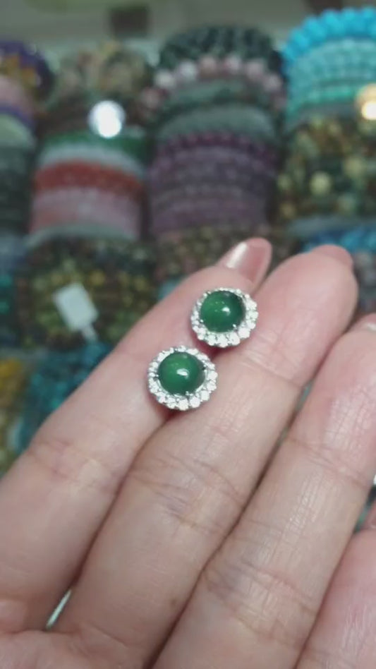 Blue Jade and Diamond Earrings | Solid 18K Gold | Original Fei Cui Natural Jadeite