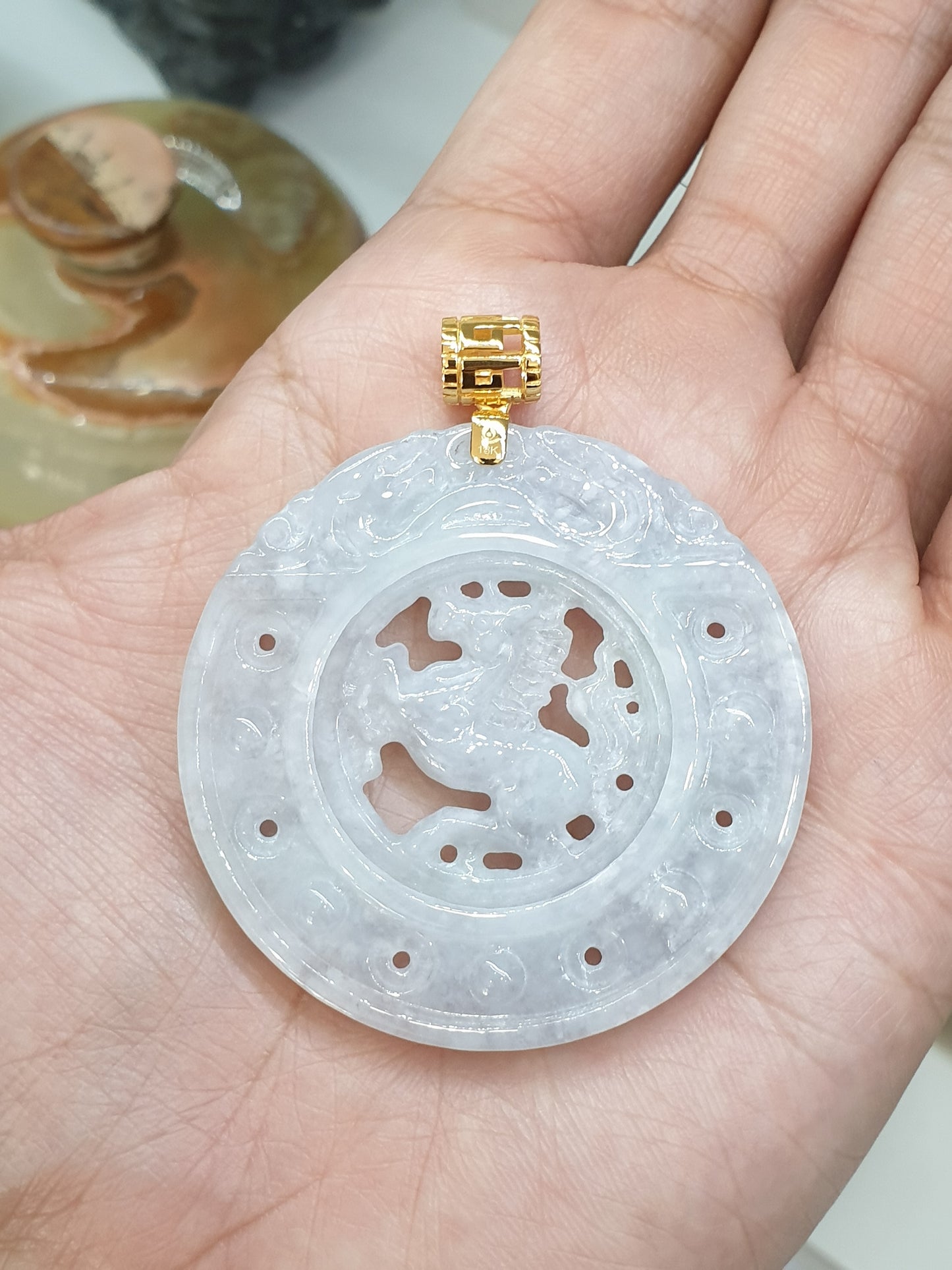 White Horse Jade Pendant | Solid 18K Gold | Type A Natural Jadeite