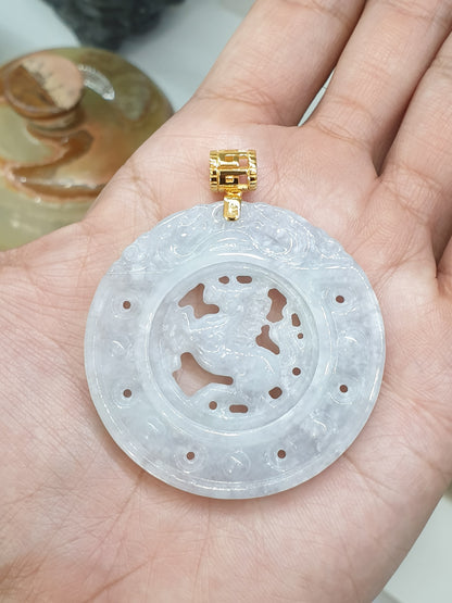 White Horse Jade Pendant | Solid 18K Gold | Type A Natural Jadeite