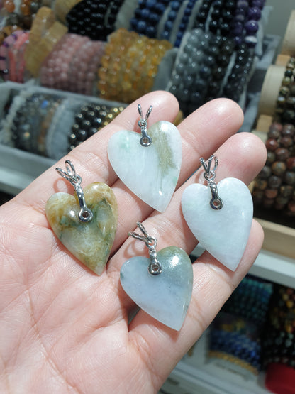 Jade Heart Pendant (Selection) | Fei Cui - Type A Jadeite | Sterling Silver