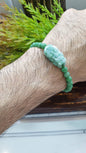 Jade Pixiu 17cm Bracelet - Type A Jadeite in Moss in Snow and Apple Green