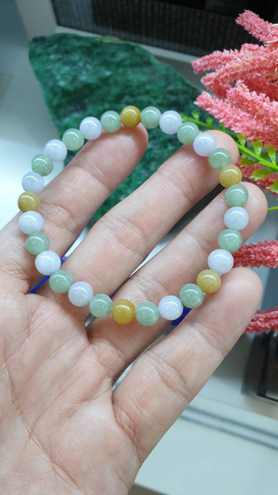 Hok Lok Siew 7mm Jade Beads Bracelet 17cm Type A Natural Myanmar Jadeite