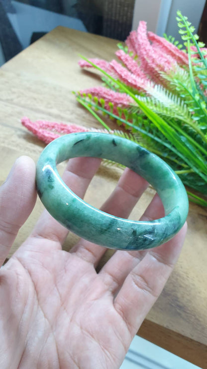 Jade Bangle S59 Type A Myanmar Jadeite Speckled Natural Yellow Green
