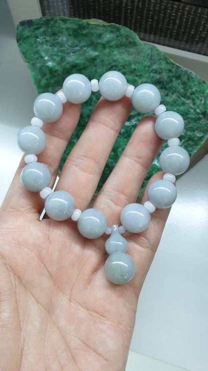 Jade Wu Lou Charmbracelet 17cm Type A Myanmar Jadeite Natural Blue Lavender