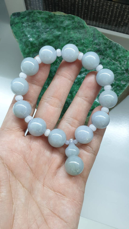 Jade Wu Lou Charmbracelet 17cm Type A Myanmar Jadeite Natural Blue Lavender