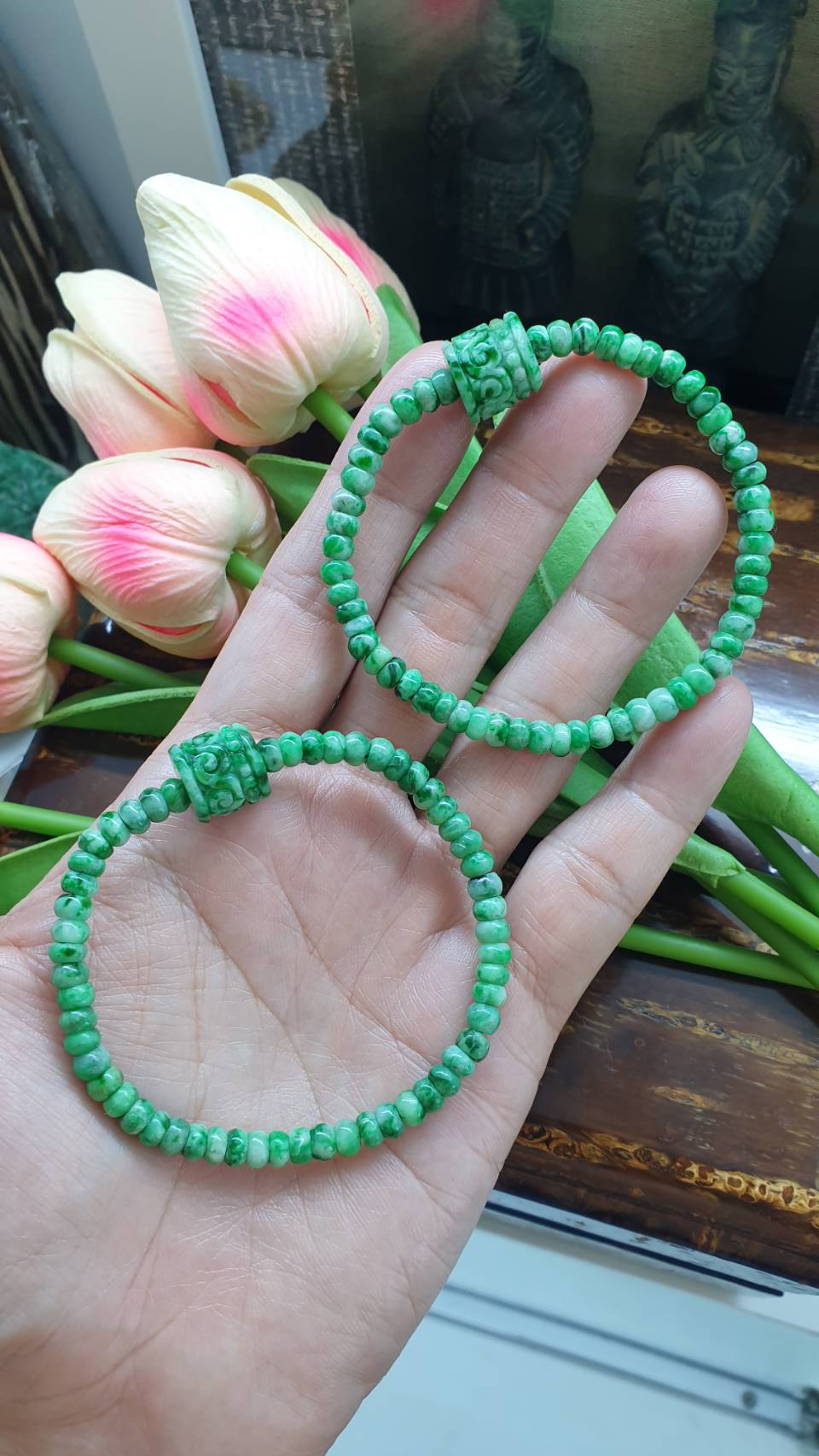 Vintage Jade Abacus Beads & Ru Yi Bracelets (17 cm) | Fei Cui - Type A Natural Jade | His or Hers Luckycharm Wrist Accessory