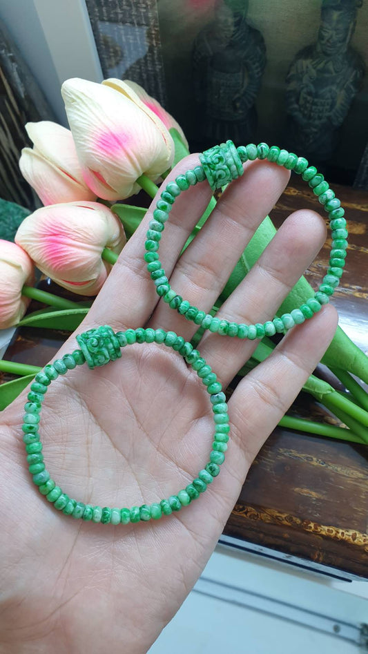 Vintage Jade Abacus Beads & Ru Yi Bracelets (17 cm) | Fei Cui - Type A Natural Jade | His or Hers Luckycharm Wrist Accessory