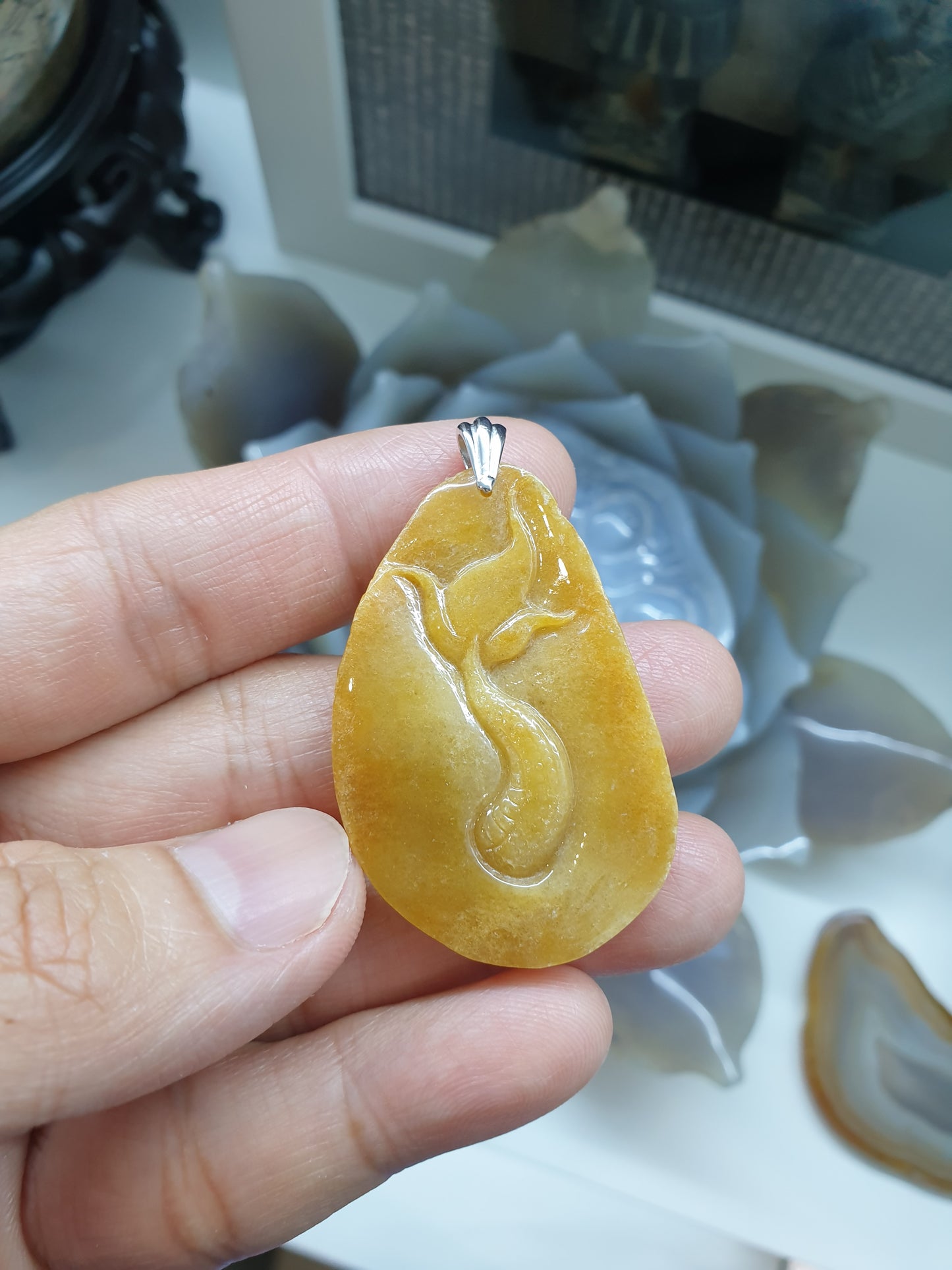 Vintage Honey Jade Dragon Pendant | Type A Natural Jadeite | Authentic Sterling Silver