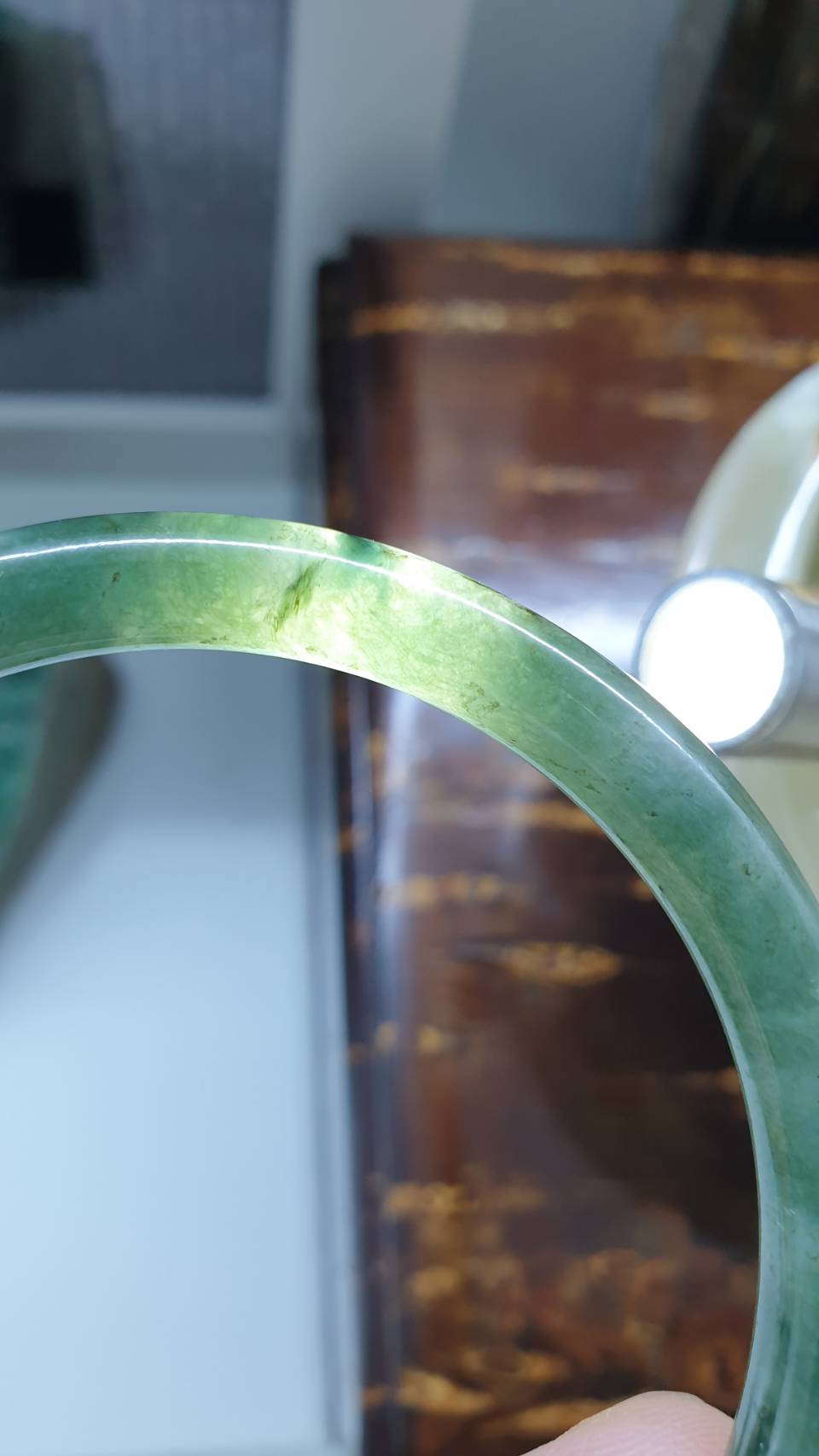 Cylindrical Jade Bangle S55 Slim Translucent Green Type A Myanmar Natural Jadeite