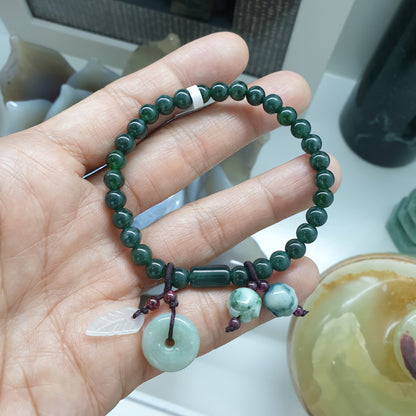 Multicharmed Deep Blue-Green Jade Bracelet | Type A Natural Jadeite