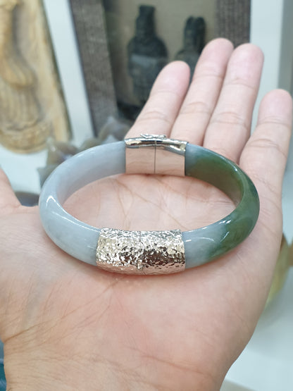 Lavender-Green Jade Split Bangle (S 60) | Sterling Silver | Type A Natural Jadeite | Eye Candy Wrist Accessory for Him or Her