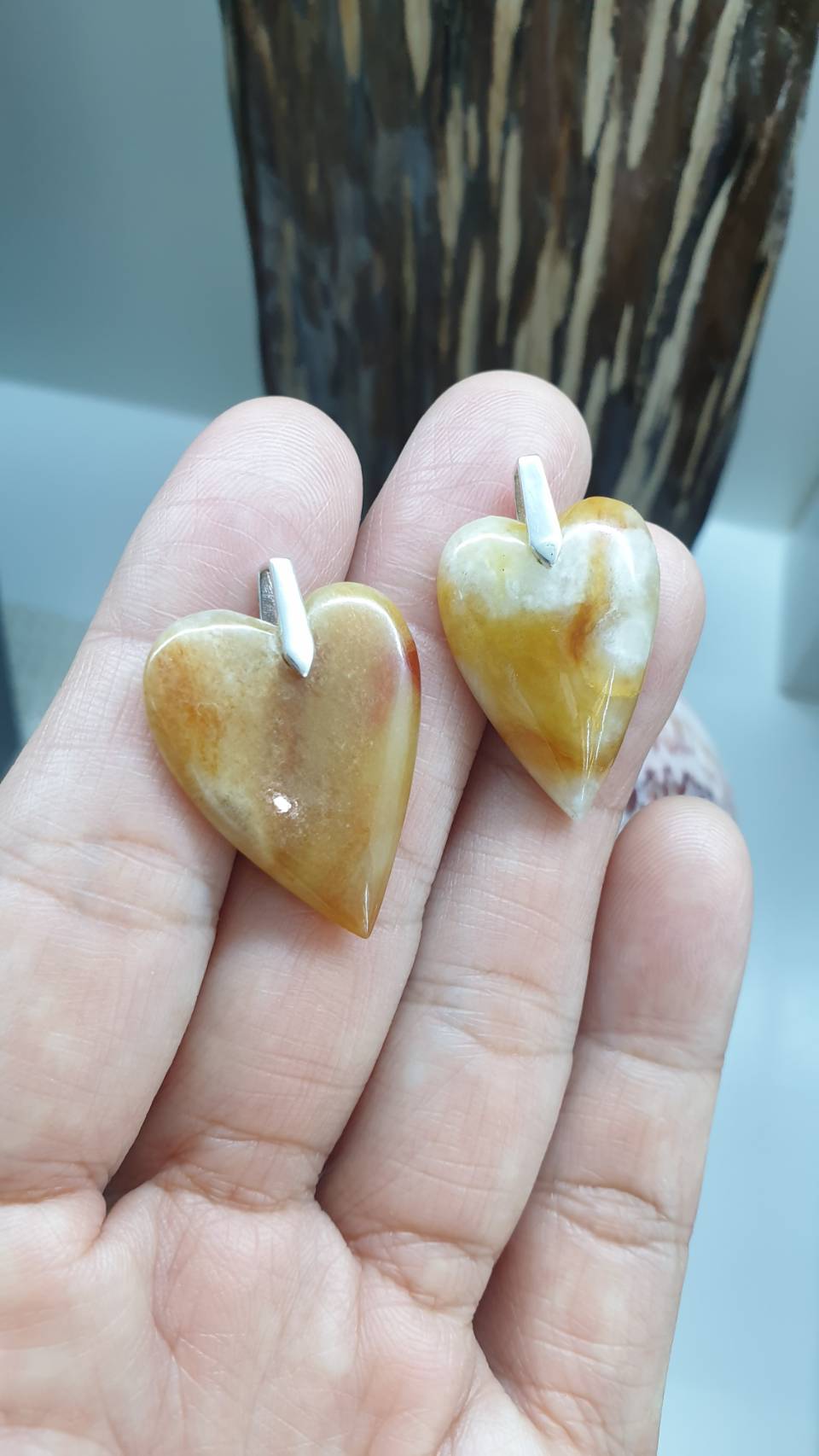 Honey Jade Heart Pendant Type A Natural Jadeite Sterling Silver S925