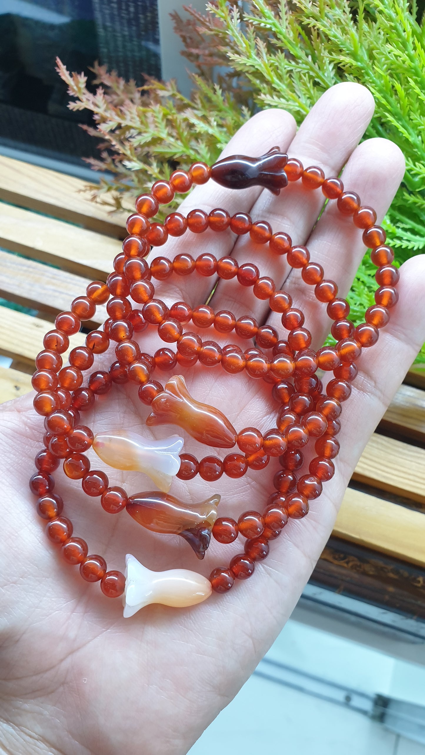Carnelian Bracelets with Tulip Charms 17cm Natural Semiprecious Stone Beads
