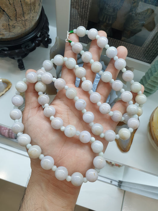 White Jade Beaded Necklace (36") | Vintage Beads - Type A Jadeite | Handcrafted Statement Jewelry
