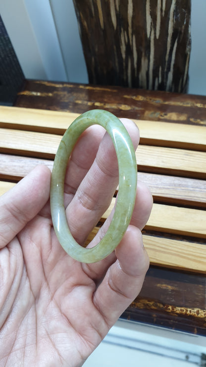 Honey Jade Cylindrical Slim Bangle S58.5 Natural Myanmar Jadeite Orange Smokes