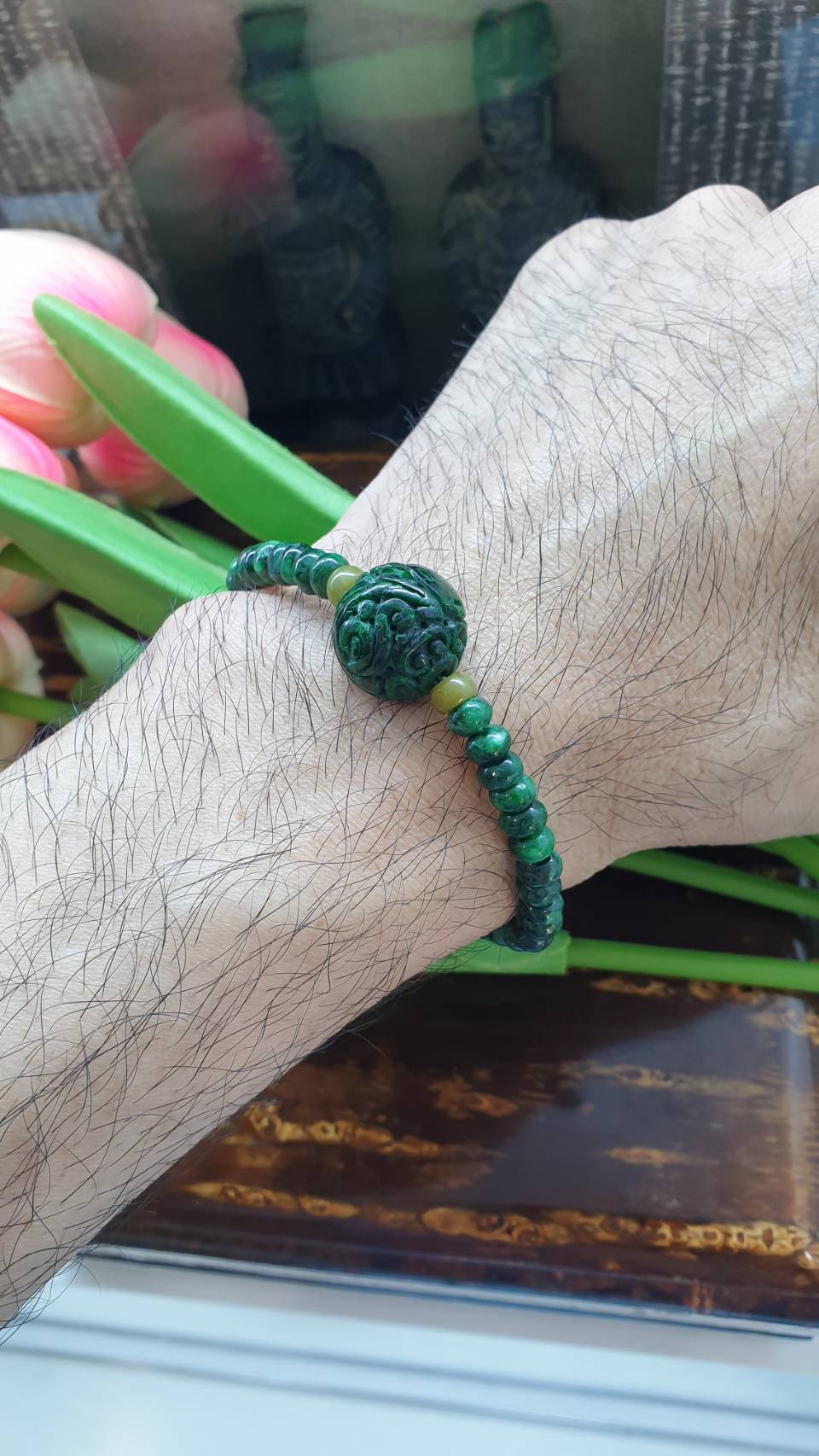 Jade Ru Yi and Abacus Bead 17cm Bracelet - Type A Natural Jadeite