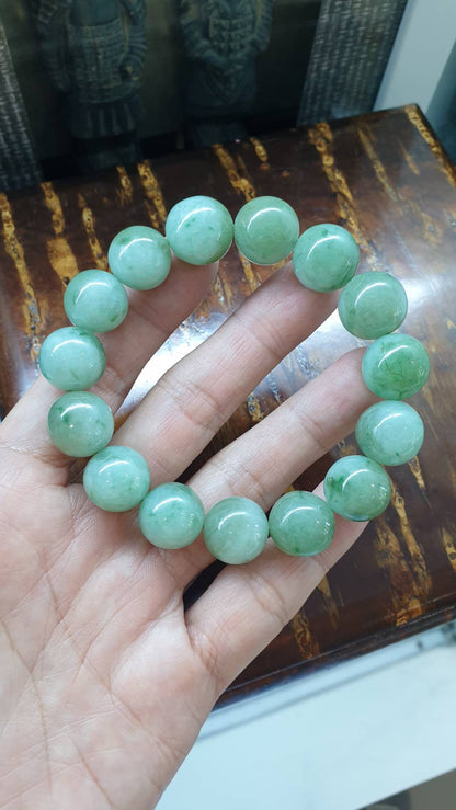 2-Toned Green Jade Bracelet (18 cm) | Type A Natural Jadeite Beads | His or Hers Wrist Accessory