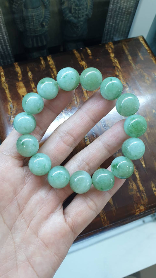 2-Toned Green Jade Bracelet (18 cm) | Type A Natural Jadeite Beads | His or Hers Wrist Accessory